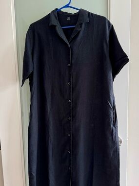 Classic Black 100% Linen Muji Shirt Dress